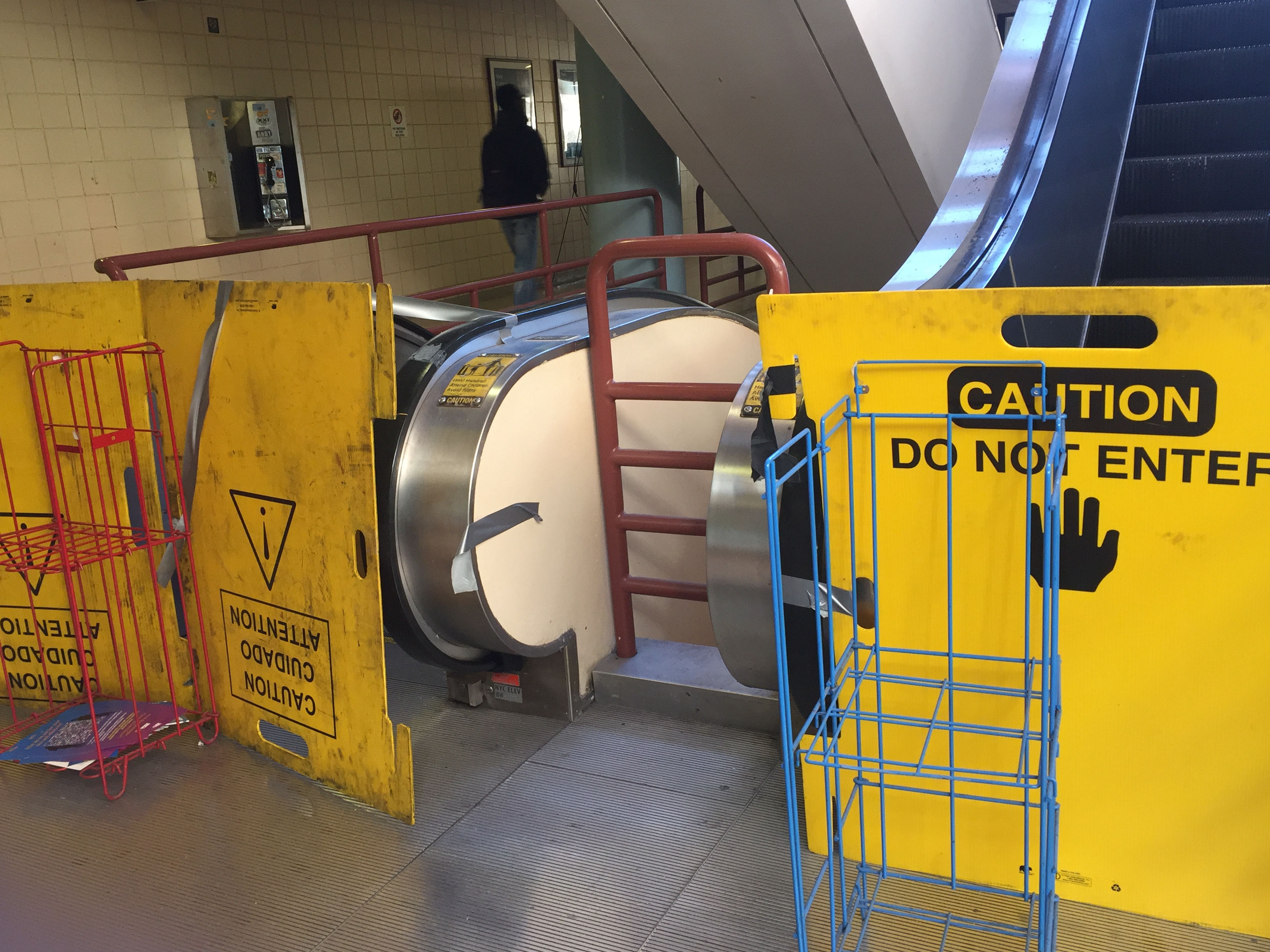 Barricades block students and faculty from using campus escalators. Photo by Valerie Victor